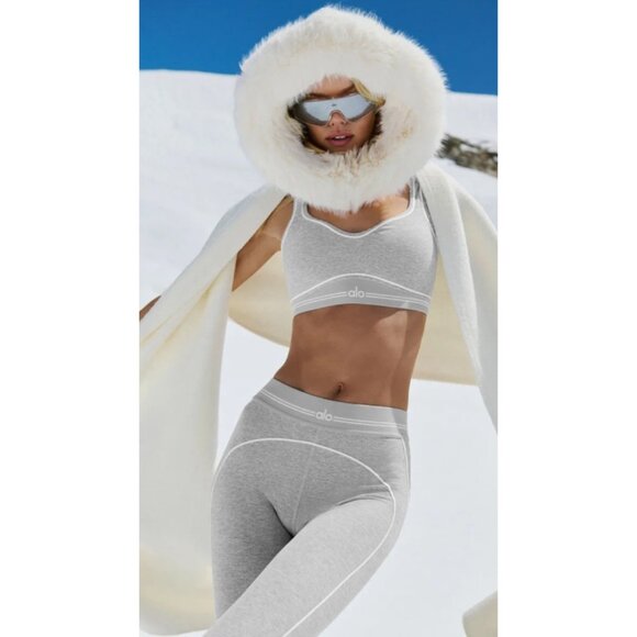 Alo Alosoft High-Waist Heart Throb Leggings Athletic Heather Grey White Hi-Rise - Picture 7 of 16